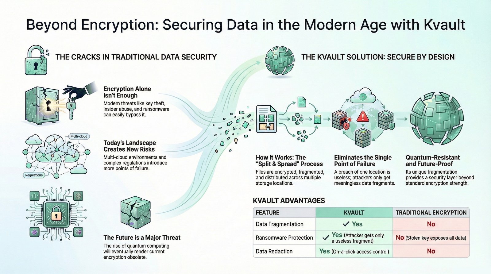 Beyond Encryption: Securing Data in the Modern Age with KVault — the cracks in traditional data security and the KVault Split & Spread solution